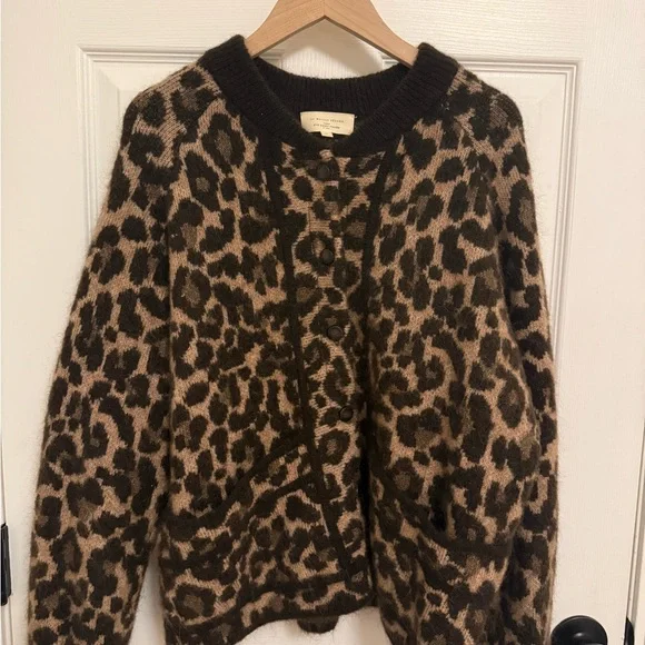 NWOT Sezane Noah Wool-Blend Cardigan in Leopard Animal Print Cardigan SZ S - Picture 4 of 10